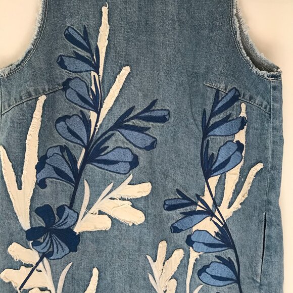 Anthropologie Holding Horses denim mini dress women's XS country western crochet - Picture 2 of 6